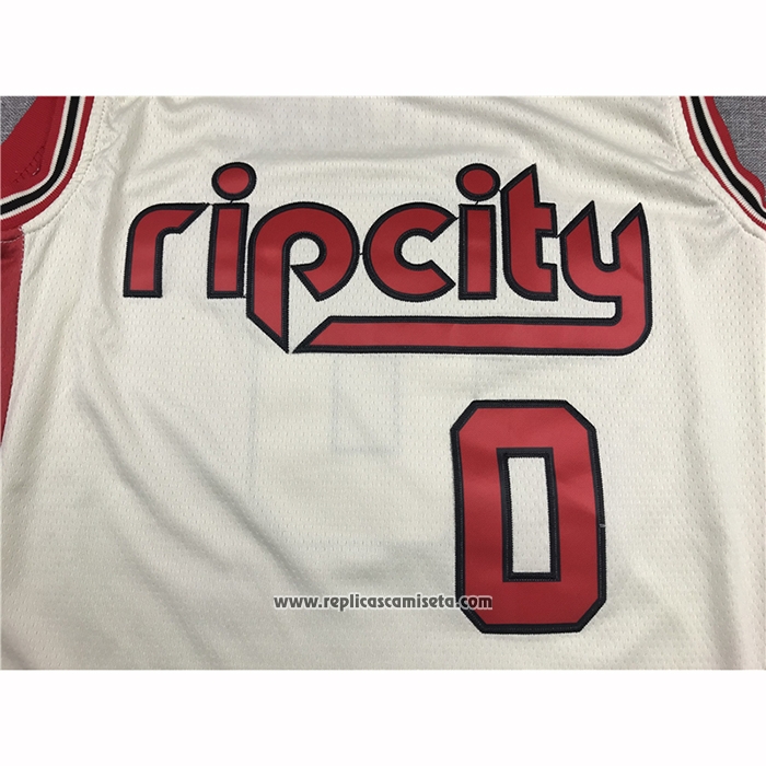 Camiseta Portland Trail Blazers Damian Lillard #0 Ciudad 2019-20 Crema